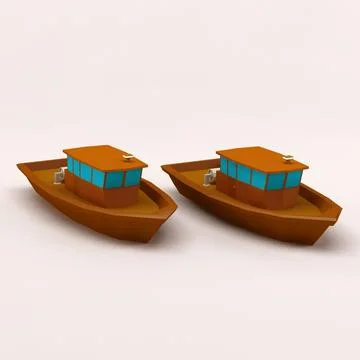 Cartoon low poly fishing boat 3D Model