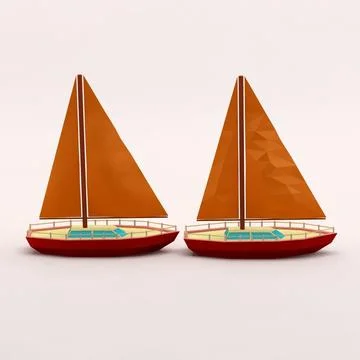 Cartoon low poly sailing yacht 2 ~ 3D Model #91426196