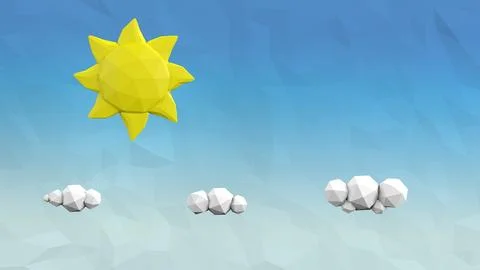 Cartoon low poly sun&clouds 3D Model