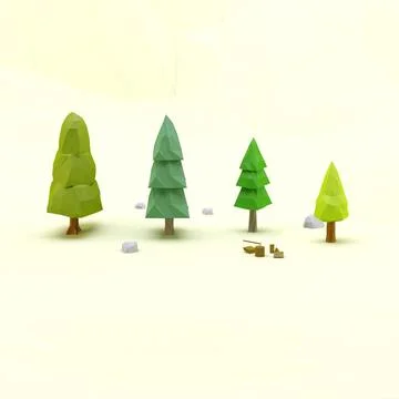 Cartoon low poly trees pack 2 3D Model