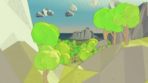 Cartoon low poly world flying through Intro Forest House Lighthouse Castle Stock Footage 66313022