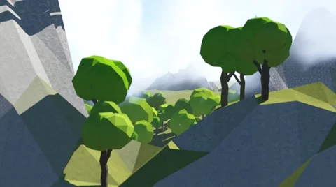 Cartoon low poly world flying through Intro Forest House Lighthouse Castle Stock-Footage 66313120