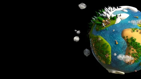 Cartoon Lowpoly Earth Planet Space Right Alpha Matte 3D Animation 4K Stock Footage 104423513