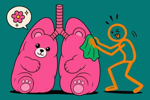 Cartoon Lungs Being Cleaned Stock Illustration