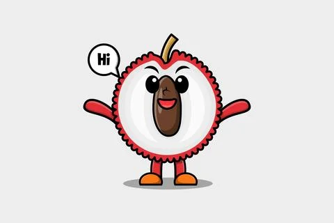 Cartoon Lychee character with happy expression Stock Illustration