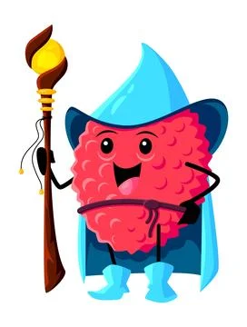 Cartoon lychee tropical fruit wizard, warlock Stock Illustration