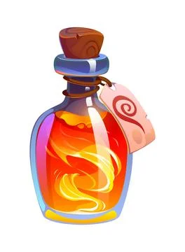 Cartoon magic potion bottle with orange liquid Stock Illustration