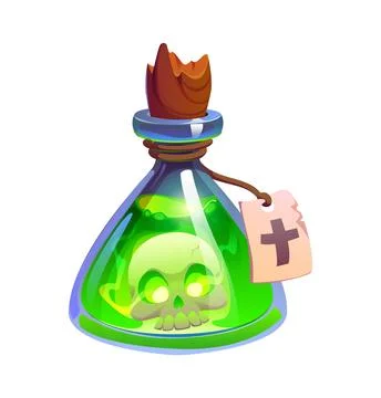 Cartoon magic potion bottle with skull inside Illustrazione stock