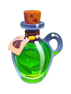 Cartoon magic potion vector bottle of green elixir Stock Illustration