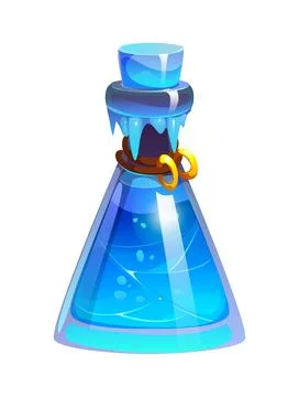 Cartoon magic potion vector bottle with blue drink Stock Illustration