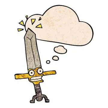 Cartoon magic sword and thought bubble in grunge texture pattern style Stock Illustration