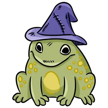 Cartoon magic toad with witch hat colorful doodle Stock Illustration