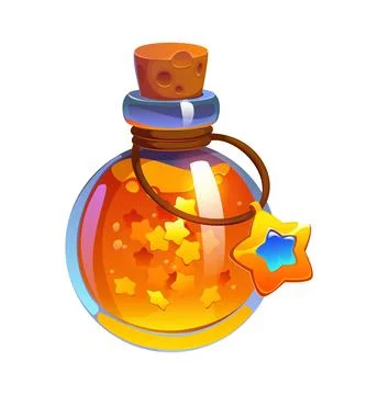 Cartoon magic witch potion bottle with stars Stock Illustration