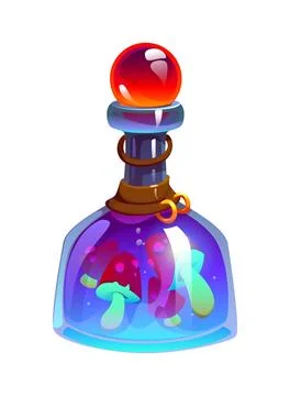 Cartoon magic witch potion bottle with mushroom Stockillustratie