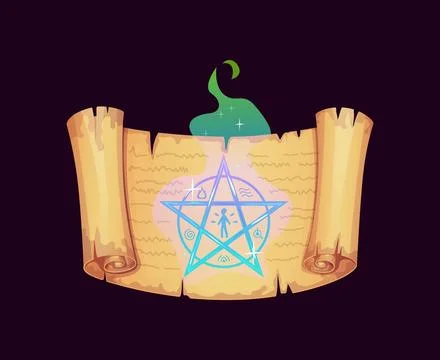 Cartoon magical spell scroll with pentagram Stock Illustration