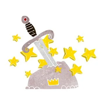 Cartoon magical sword in stone Stock Illustration