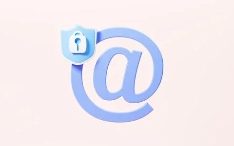 Cartoon mail with shield, mail encryption, 3d rendering. Illustrazione stock