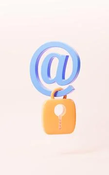 Cartoon mail with shield, mail encryption, 3d rendering. Stock Illustration
