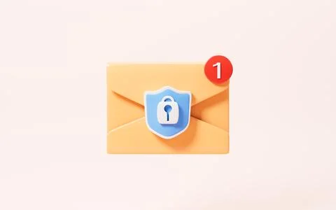 Cartoon mail with shield, mail encryption, 3d rendering. Stock Illustration