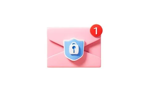 Cartoon mail with shield, mail encryption, 3d rendering. Stock Illustration