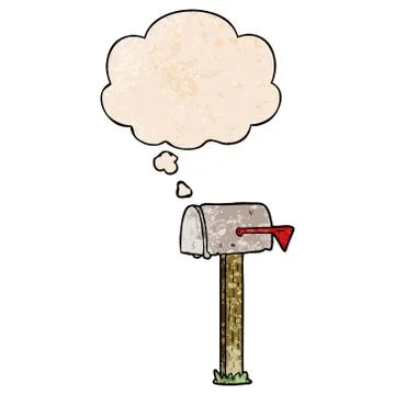 Cartoon mailbox and thought bubble in grunge texture pattern style Stock Illustration