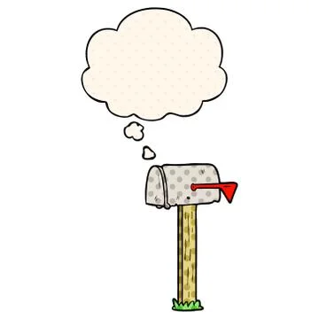 Cartoon mailbox and thought bubble in comic book style Illustrazione stock