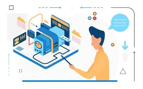 Cartoon male data processing employee Illustrazione stock