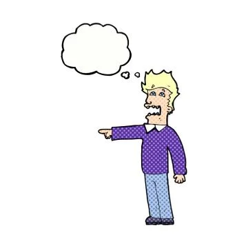 Cartoon man accusing with thought bubble Stock Illustration