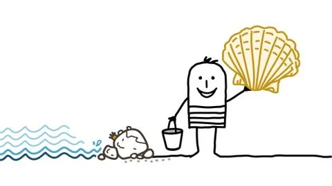 Cartoon man and shells picking Stock Illustration