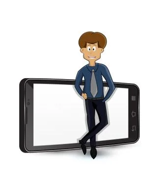 Cartoon man with android phone Stock Illustration