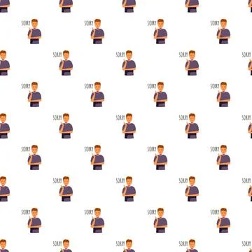 Cartoon man apologizing pattern expressing regret emotion Stock Illustration