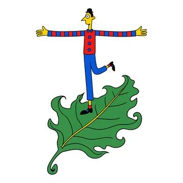 Cartoon Man Balancing on a Leaf Stockillustratie