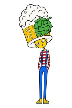 Cartoon Man with Beer Hat Stock Illustration