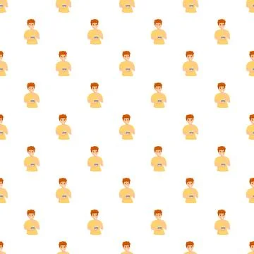 Cartoon man brushing teeth daily oral care pattern Stock Illustration
