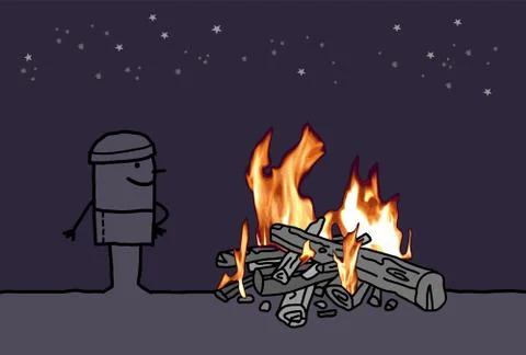 Cartoon Man with a Burning Fire Outside Stock Illustration