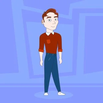 Cartoon Man In Casual Clothes Over Abstract Blue Background Ilustração Stock