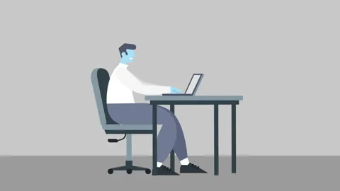 Cartoon Man Character Design Flat Style Work From Laptop Workplace Isolated 2d Stock Footage 143394235