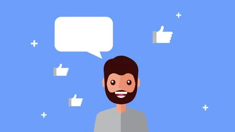 Cartoon man character with speech bubble and social media like icons animat.. Stock Footage 339072693