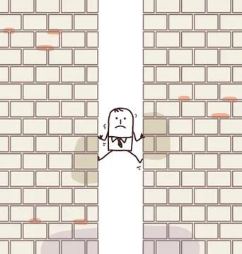 Cartoon man crashed between two walls Stock Illustration