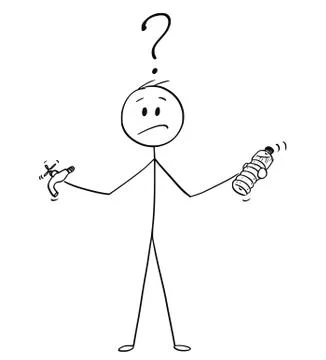 Cartoon of Man Deciding Between Bottled Water From Plastic Bottle or Tap Illustrazione stock