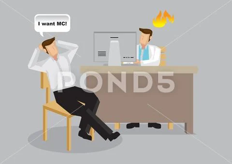 Cartoon man Demand Medical Certificate from Doctor Vector Illustration Stock Illustration