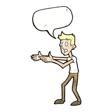 Cartoon man desperately explaining with speech bubble Illustrazione stock