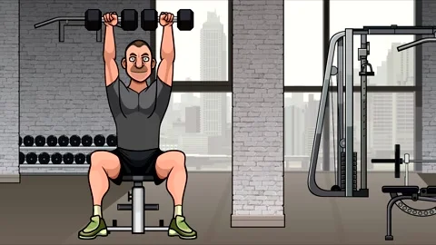 Cartoon man doing exercise with dumbbells in the gym 動画素材 150501321