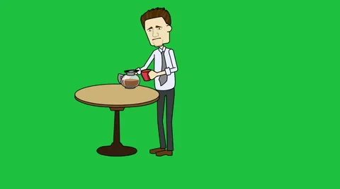 Cartoon Man, Drinking Coffee:  Loop + Matte Stock Footage 45943499
