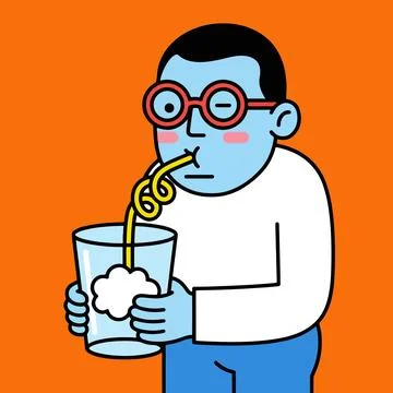 Cartoon Man Drinking with a Straw Stock Illustration