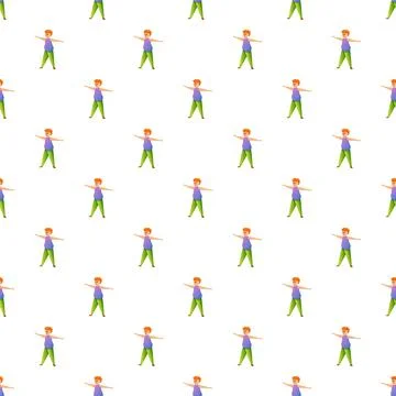 Cartoon man exercising repeating seamless pattern design Stock Illustration