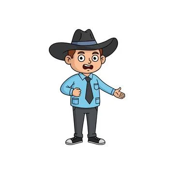 Cartoon Man Explaining Pose. A cheerful animated gentleman in a stylish wid.. Illustrazione stock