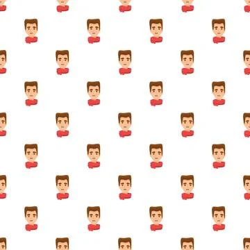 Cartoon man face repeated on winter pattern background Stock Illustration