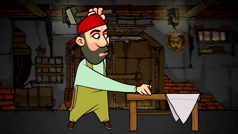 Cartoon man hammering a nail into the table Stock Footage 196552392