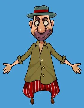 Cartoon man in hat smiling spread his arms out to the sides Stock Illustration